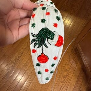 Grinch Beaded Headband with Red and Green Accents